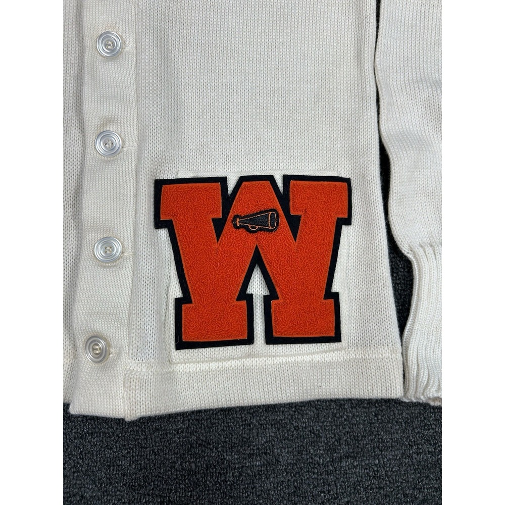 Vintage Letterman Cardigan Sweater Men's 38 White Orange Preppy‎ Grandpa 50s 60s - Picture 3 of 6